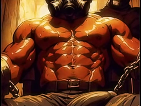 AI生成的蒙面肌肉诱惑：暗室勾引 asian hunk massage gay porn